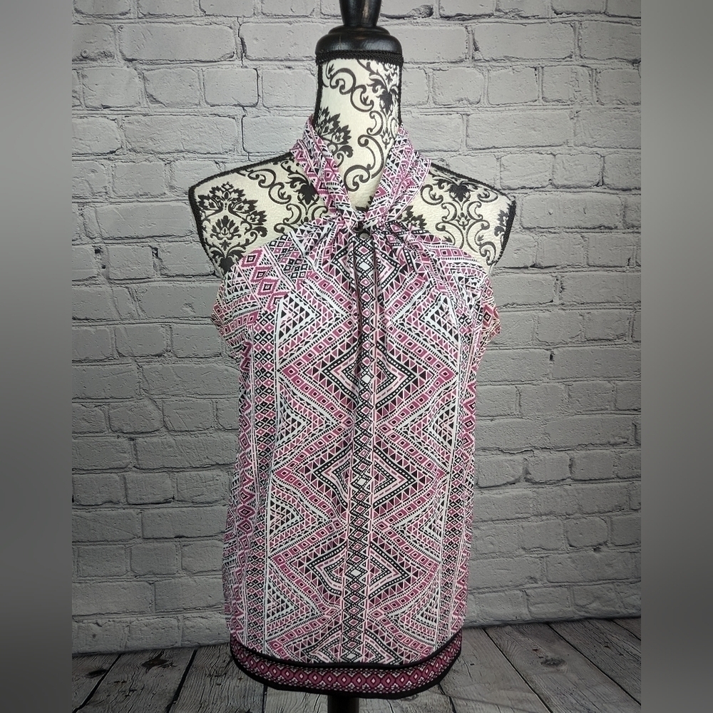 Michael Kors women's stretch knit geo print key front and back top sz m bb16